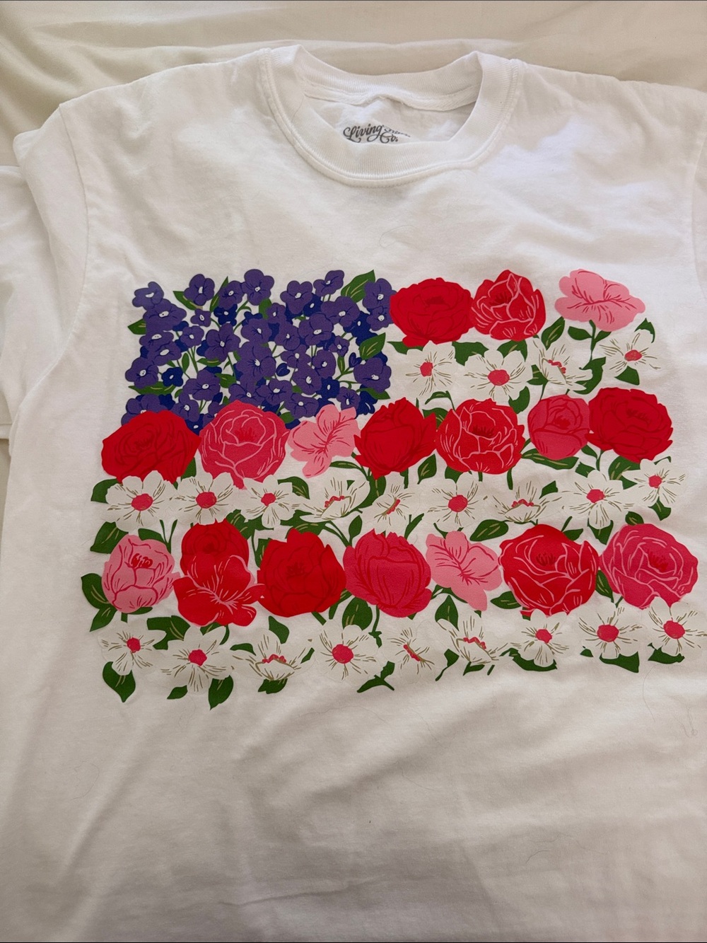 White Floral Flag Short Sleeve Tee — Living Fully Co.